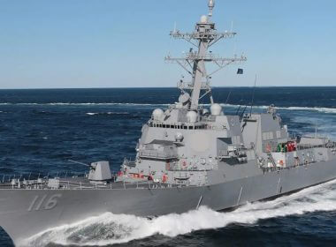 The USS Hudner, which came under attack by a Houthi drone and shot it down, is one of several U.S. warships operating recently in the Red Sea. U.S. Navy