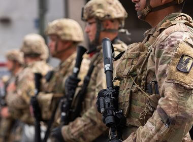 National Guard troops stand along the street in Hollywood, California in 2020. Shutterstock