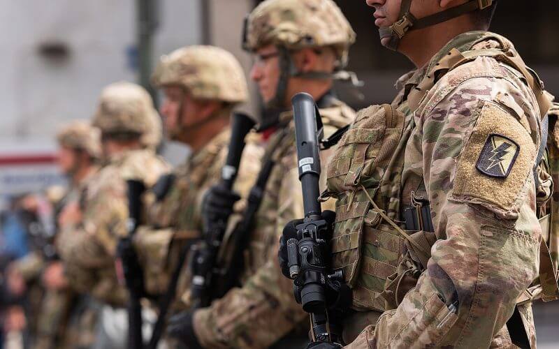National Guard troops stand along the street in Hollywood, California in 2020. Shutterstock