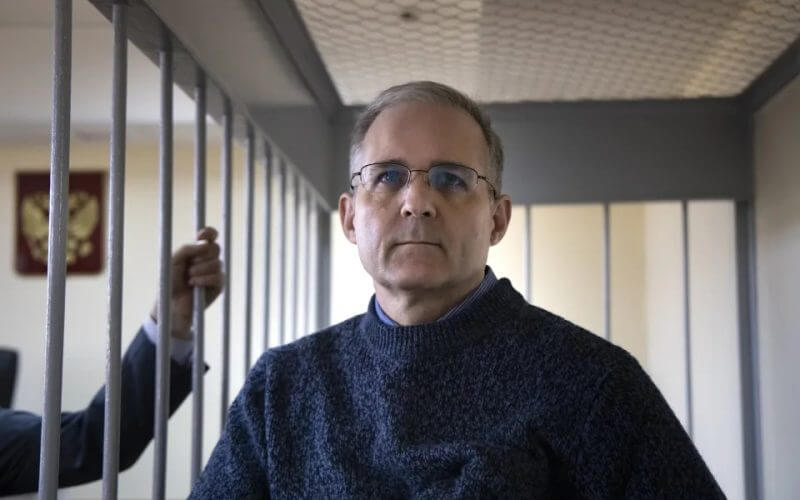 Paul Whelan, a former U.S. marine, who was arrested for alleged spying in Moscow at the end of 2018, stands in a cage while waiting for a hearing in a court room in Moscow. AP