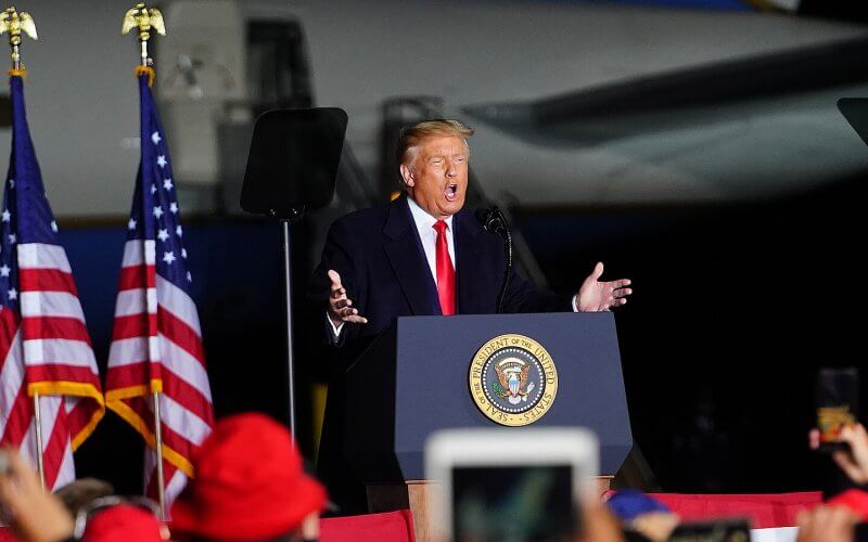 Former President Donald Trump speaking at a rally at a Wisconsin airport, Sept. 17th, 2020. Shutterstock