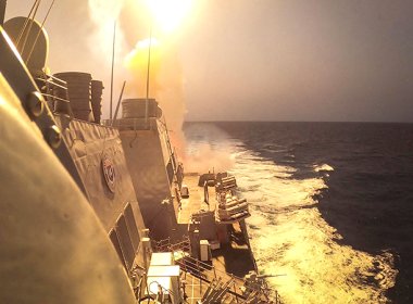 The Arleigh Burke-class guided-missile destroyer USS Carney (DDG 64) defeating a combination of Houthi missiles and unmanned aerial vehicles in the Red Sea. AFP
