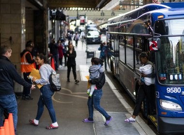 Migrants arriving in New York City. AP