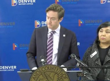 Denver Mayor Mike Johnston is joined by City Council member Jamie Torres during a press conference on Friday, Feb. 9, 2024. facebook.com