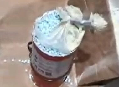 A fire extinguisher used to hide fentanyl. U.S. Department of Justice
