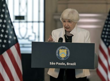U.S. Treasury Secretary Janet Yellen speaks during a press conference in Sao Paulo, Brazil. Nelson ALMEIDA