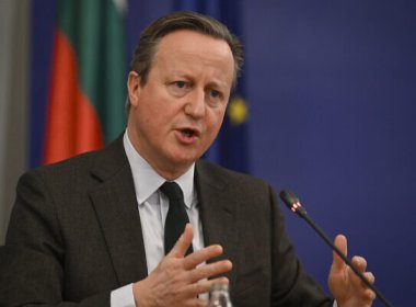 Britain's Foreign Secretary David Cameron speaks during a joint news conference after his meeting with Bulgarian Prime Minister in Sofia on February 14, 2024. AFP