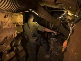 An Israeli soldier inside a Hezbollah tunnel. AP