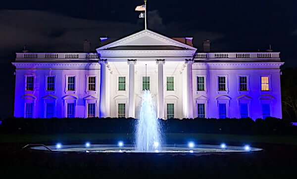 White House illuminated in the blue and white colors of the Israeli flag on Oct. 9, 2023, as a symbol of the ironclad support and solidarity of the American people with the people of Israel in the wake of the terrorist attacks committed by Hamas. Official White House photo.