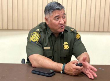 U.S. Border Patrol Chief Raul Ortiz gestures as he speaks in an interview at the Del Rio Civic Center. Karen Gleason