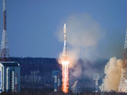 A Soyuz-2.1b rocket booster with a Fregat upper stage blasts off from a launchpad at the Vostochny Cosmodrome in the far eastern Amur region, Russia, February 29, 2024. Reuters