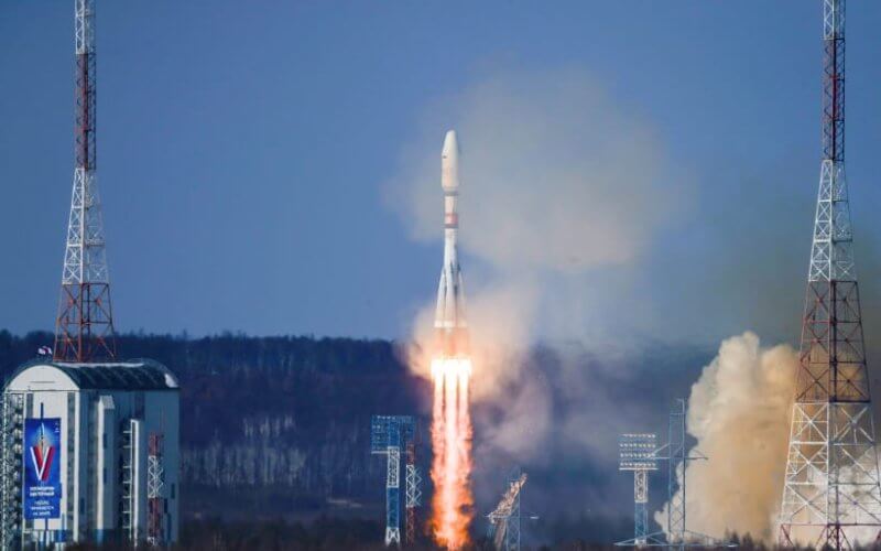 A Soyuz-2.1b rocket booster with a Fregat upper stage blasts off from a launchpad at the Vostochny Cosmodrome in the far eastern Amur region, Russia, February 29, 2024. Reuters
