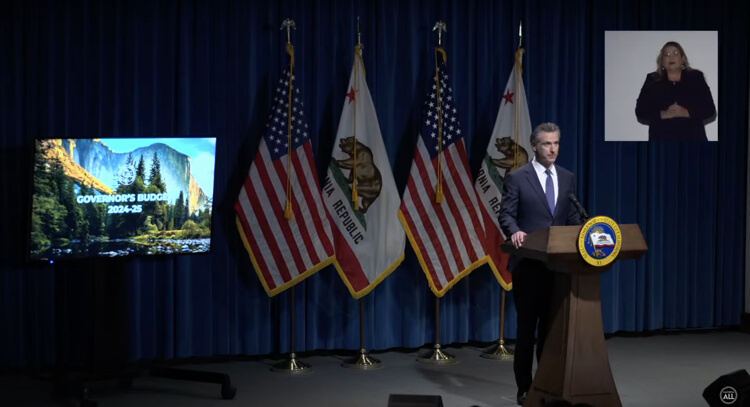 California governor Gavin Newsom announces his proposal for the 2024-2025 fiscal year budget. Office of the Governor of California.