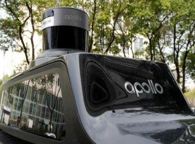 The Apollo logo is seen on a car of Baidu's driverless robotaxi service Apollo Go, in Wuhan, Hubei province, China February 24, 2023. Reuters