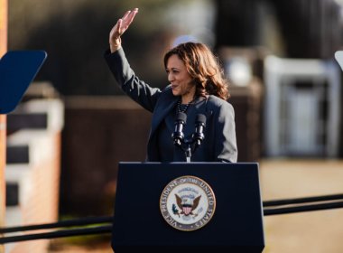 Vice President Kamala Harris speaks in front of the Edmund Pettus Bridge on the 59th anniversary of “Bloody Sunday” in Selma, Ala., Sunday, March 3, 2024. (Will McLelland/Alabama Reflector)
