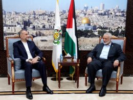 Iran's foreign minister, Hossein Amir Abdollahian, meets with Palestinian group Hamas's top leader, Ismail Haniyeh, in Doha. AFP