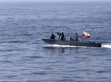 An Iranian naval vessel participates in a joint naval exercise with Russia. AP