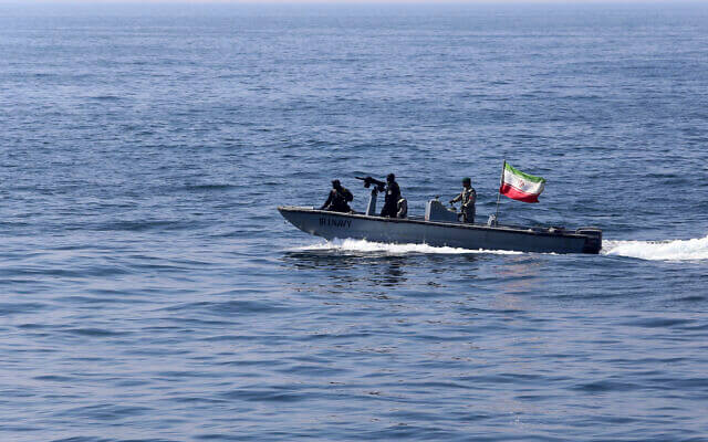 An Iranian naval vessel participates in a joint naval exercise with Russia. AP