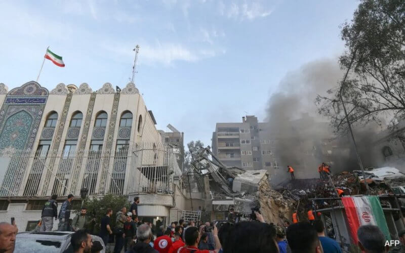 The Iran regime's bombed diplomatic compound in Damascus. AFP