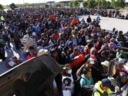 Migrants traveling with a caravan hoping to reach the U.S. border. AP