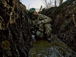 A Ukrainian soldier close to Bakhmut. AP