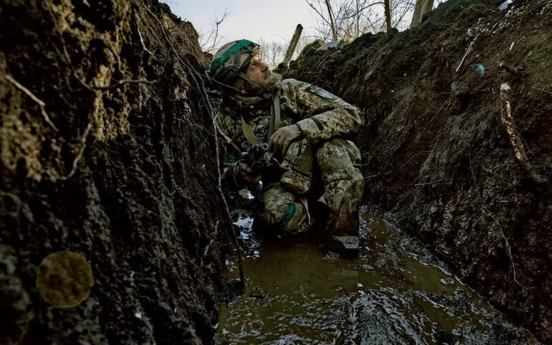 A Ukrainian soldier close to Bakhmut. AP