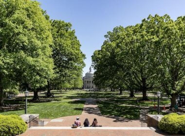 Students hang out on Polk Place with a view of Wilson Library on April 18, 2023, on the campus of the University of North Carolina at Chapel Hill. facebook.com