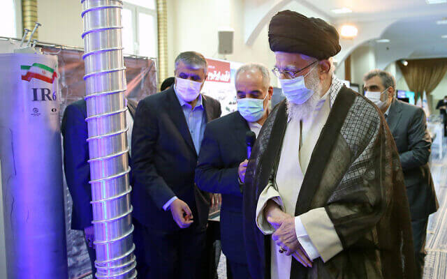 Ayatollah Ali Khamenei visits an exhibition of the country’s nuclear industry. AFP