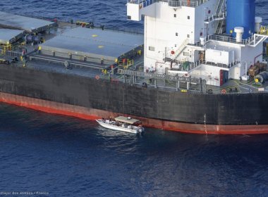 A view of the Laax, a Greek-owned, Marshall Islands-flagged bulk carrier that came under attack by Yemen’s Houthi rebels earlier this week. ETAT MAJOR DES ARMEES VIA A