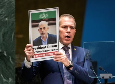 Israel's Ambassador to the United Nations Gilad Erdan addresses delegates during the United Nations General Assembly before voting on a draft resolution that would recognize the Palestinians as qualified to become a full U.N. member, in New York City, May 10, 2024. Reuters