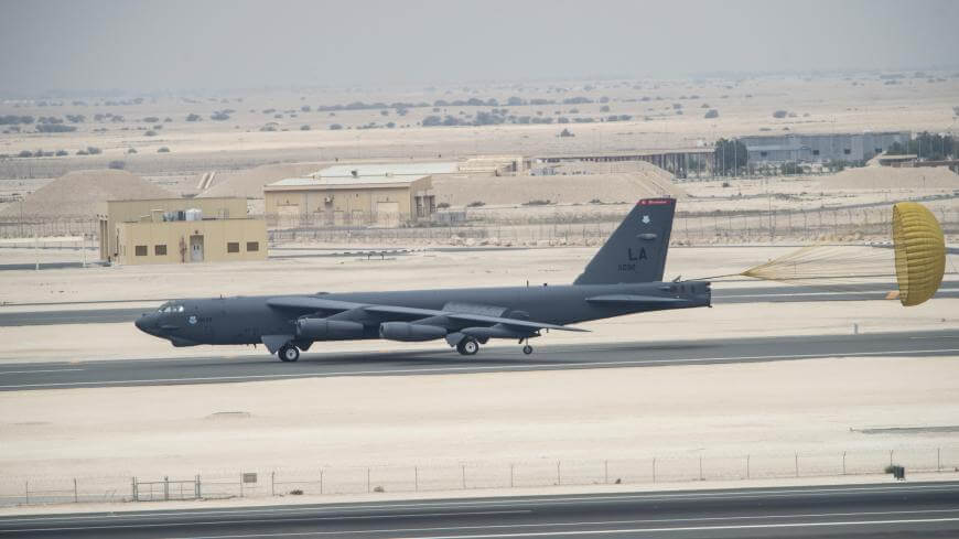 A U.S. Air Force B-52 bomber touches down at al-Udeid Air Base, Qatar. U.S. Air Force/Staff Sgt. Corey Hook