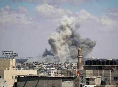 A picture taken on May 6, 2024, shows smoke billowing following bombardment east of Rafah in the southern Gaza Strip. AFP