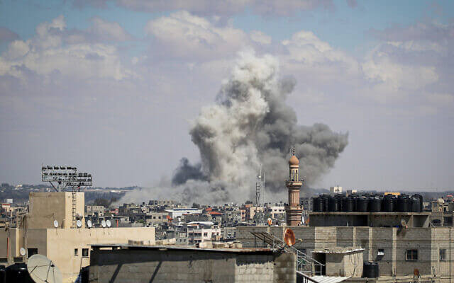 A picture taken on May 6, 2024, shows smoke billowing following bombardment east of Rafah in the southern Gaza Strip. AFP