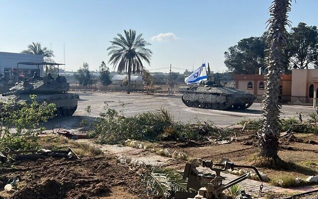 IDF troops on the Gazan side of the Rafah border crossing on May 7, 2024. IDF
