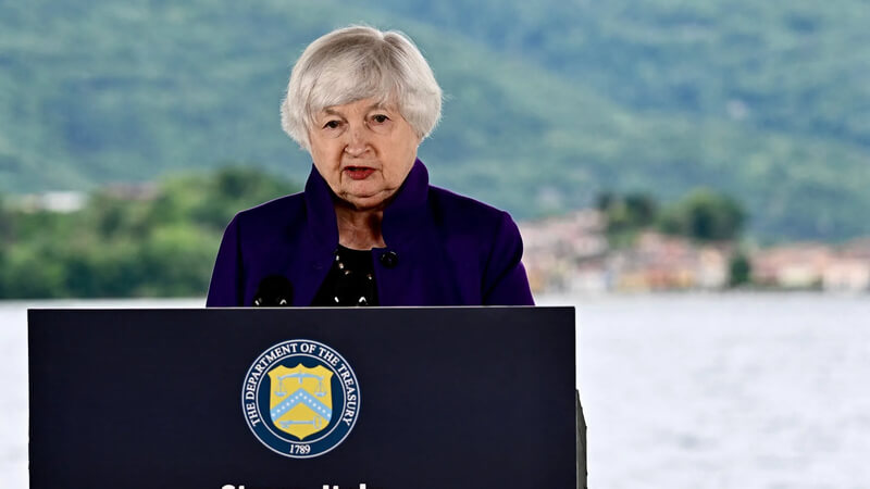 U.S. Secretary of the Treasury Janet Yellen attends a press conference in Stresa on May 23, 2024. AFP