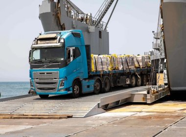 A DoD-contracted driver transports humanitarian aid to the Trident Pier before entering the beach in Gaza on May 18, 2024. U.S. Army photo by Spc. Riley Anfinson