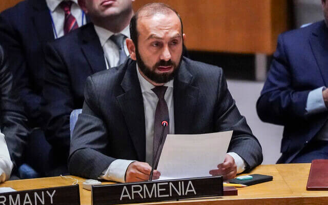 Armenia’s Foreign Minister Ararat Mirzoyan. AP