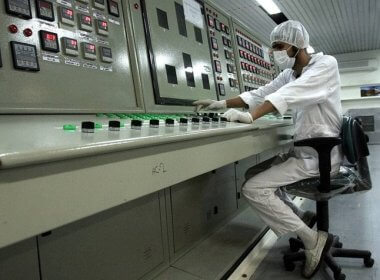 A technician at the Fordow nuclear facility. AP