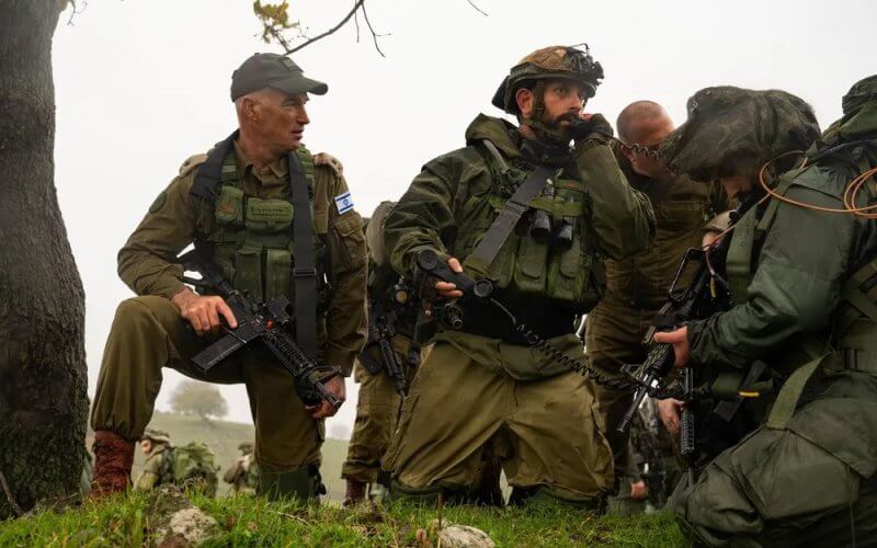 IDF head of the Northern Command, Major General Ori Gordin (L), during a battalion exercise near the border with Lebanon. IDF