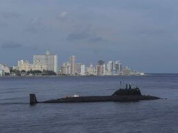 The nuclear-powered Russian submarine Kazan leaves Havana, Cuba, Monday, June 17, 2024. AP