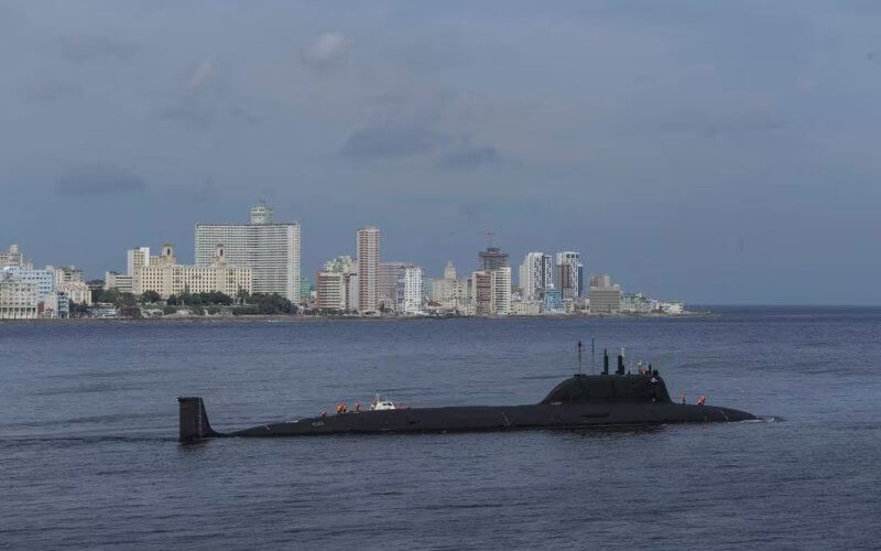 The nuclear-powered Russian submarine Kazan leaves Havana, Cuba, Monday, June 17, 2024. AP