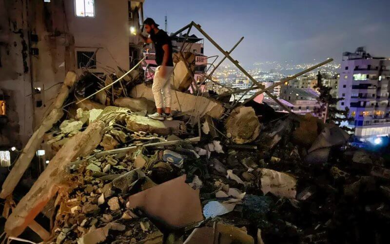 A destroyed building in the southern suburbs of Beirut, Lebanon, after an Israeli strike. AP