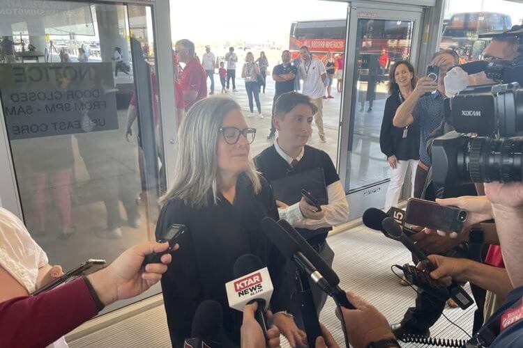 Arizona Gov. Katie Hobbs takes questions from reporters on June 11, 2024. thecentersquare.com