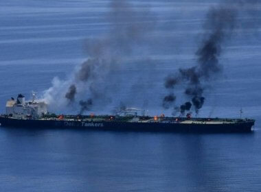 Fires burning on the MV Sounion. Reuters