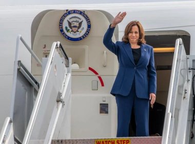 Vice President of the United States Kamala D. Harris waves during her departure at Yokota Air Base, Japan. Staff Sgt. Jessica Avallone | U.S. Air Force photo