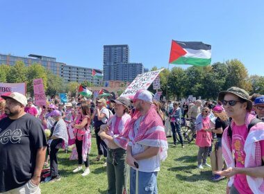 Protestors gather at Union Park in Chicago on Monday, Aug. 20, 2024. Brett Rowland | The Center Square