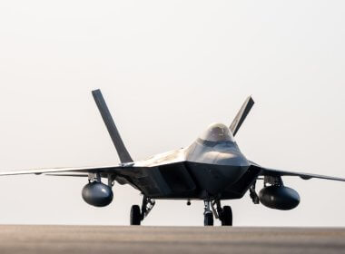 An F-22 Raptor arrives at a base in the Middle East, Aug. 8, 2024. U.S. Central Command