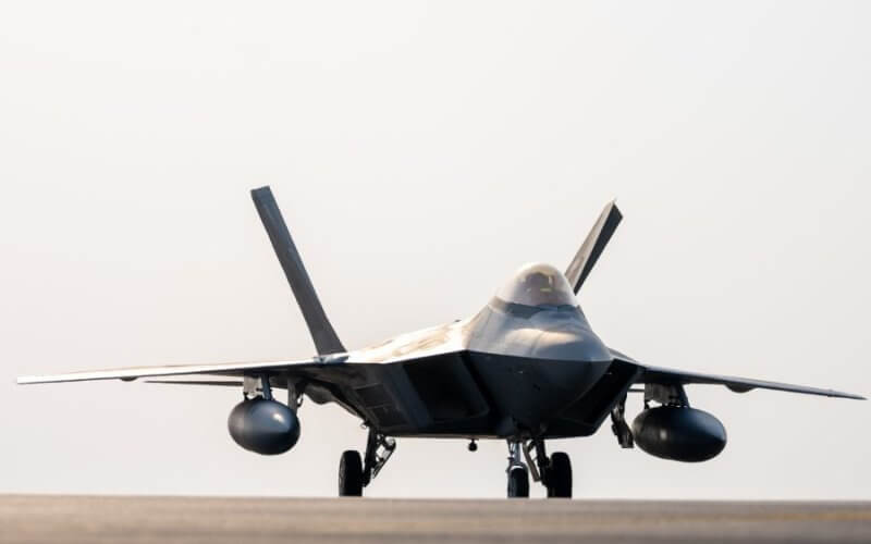 An F-22 Raptor arrives at a base in the Middle East, Aug. 8, 2024. U.S. Central Command