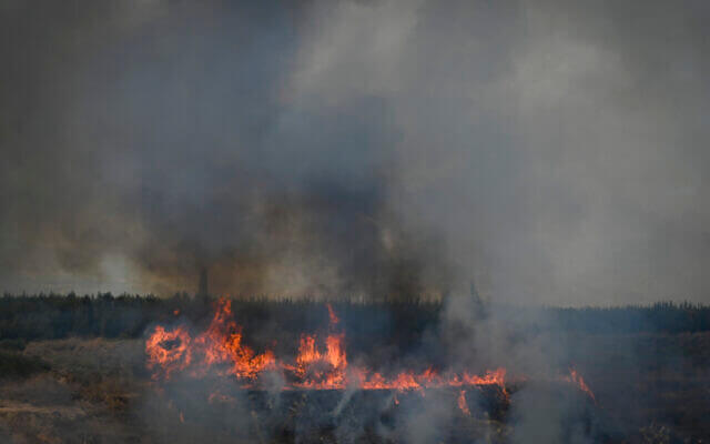 The site of a wildfire following a rocket attack from Lebanon. Michael Giladi/Flash90