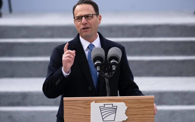 Democratic Gov. Josh Shapiro speaks after taking the oath of office to become Pennsylvania's 48th governor, Tuesday, Jan. 17, 2023. AP